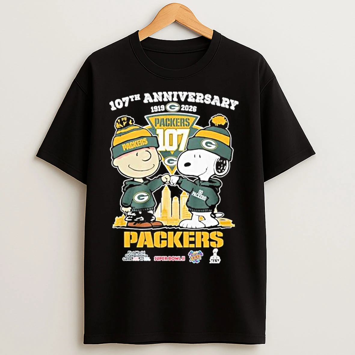 Classic The Peanuts Fist Bump X Green Bay Packers 107th Anniversary T Shirts