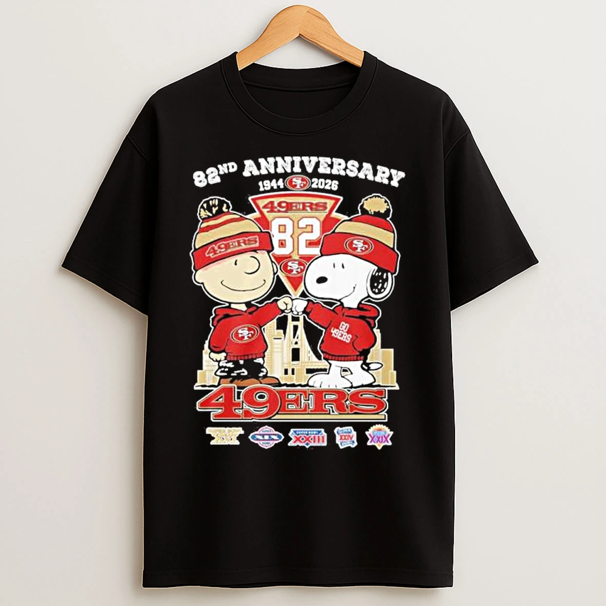 Classic The Peanuts Fist Bump X Sf 49ers 82nd Anniversary T Shirts