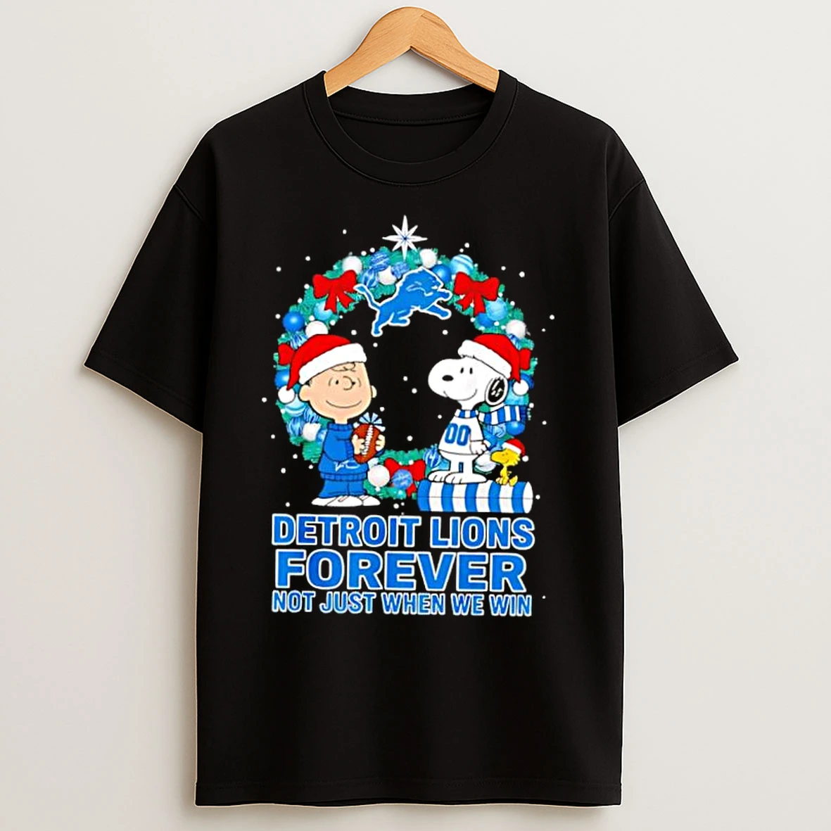Classic The Peanuts Snoopy Christmas Detroit Lions Forever Not Just When We Win T Shirts