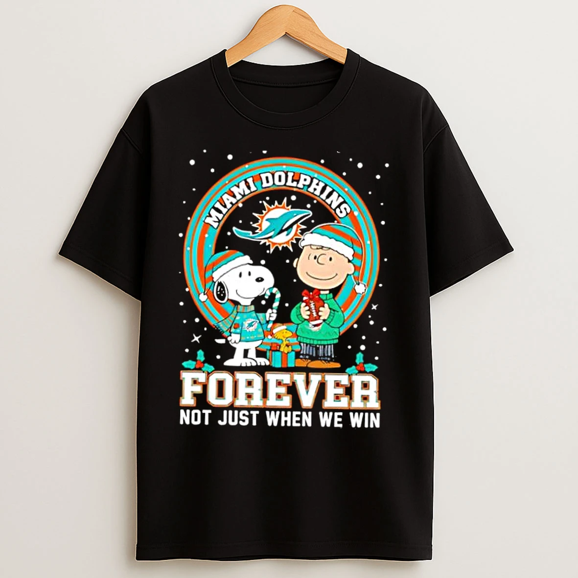 Classic The Peanuts Snoopy Christmas Miami Dolphins Forever Not Just When We Win T Shirts