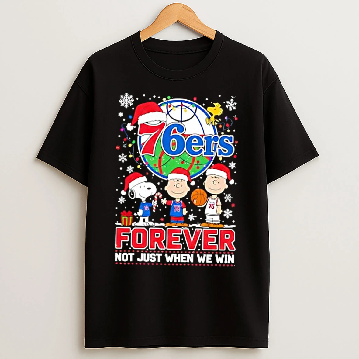 Classic The Peanuts Snoopy Christmas Philadelphia 76ers Forever Not Just When We Win T Shirts