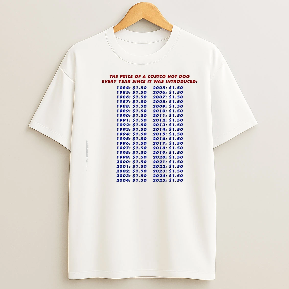 Classic The Price Of A Hotdog Every Year Since It Was Introduced T Shirts