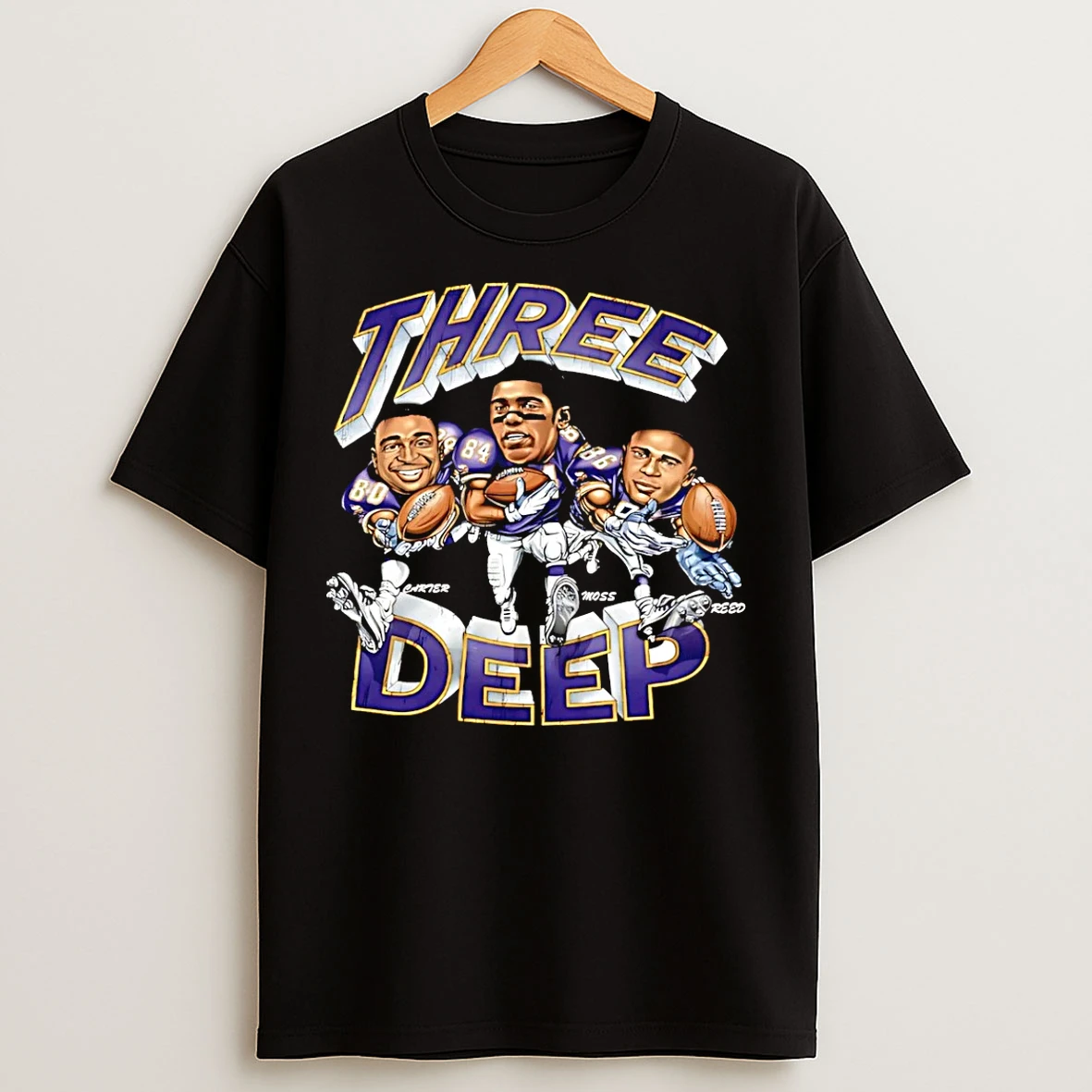 Classic Three Deep Vikings Jake Reed Randy Moss Cris Carter Graphic T Shirts