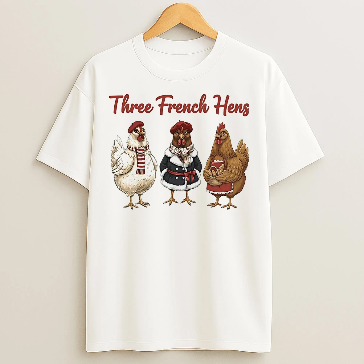 Classic Three French Hens Christmas T Shirts