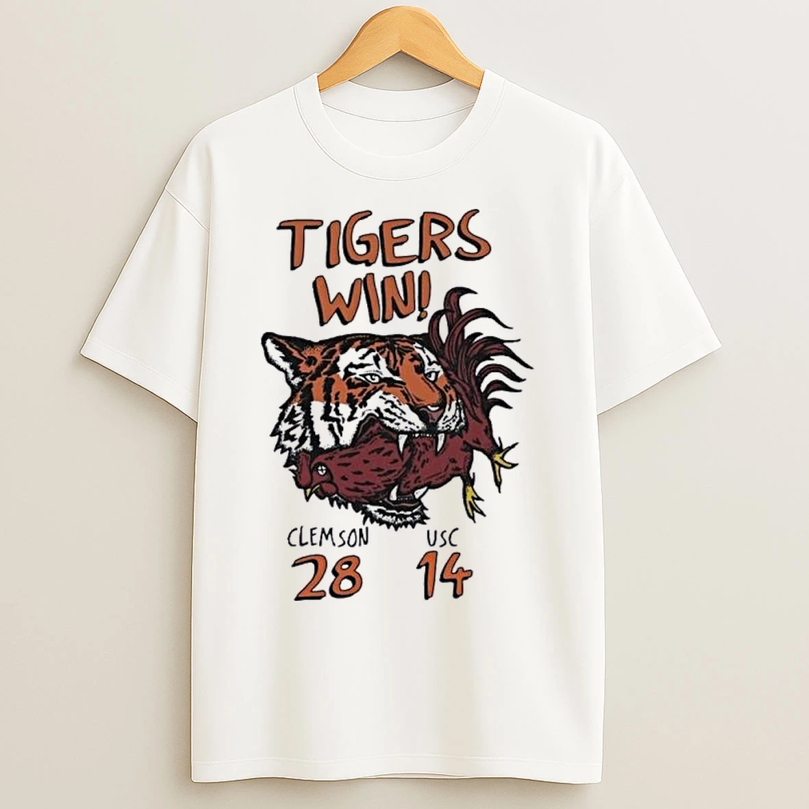 Classic Tigers Win 205 Clemson Tigers 28 14 South Carolina Gamecocks Mascot T Shirts