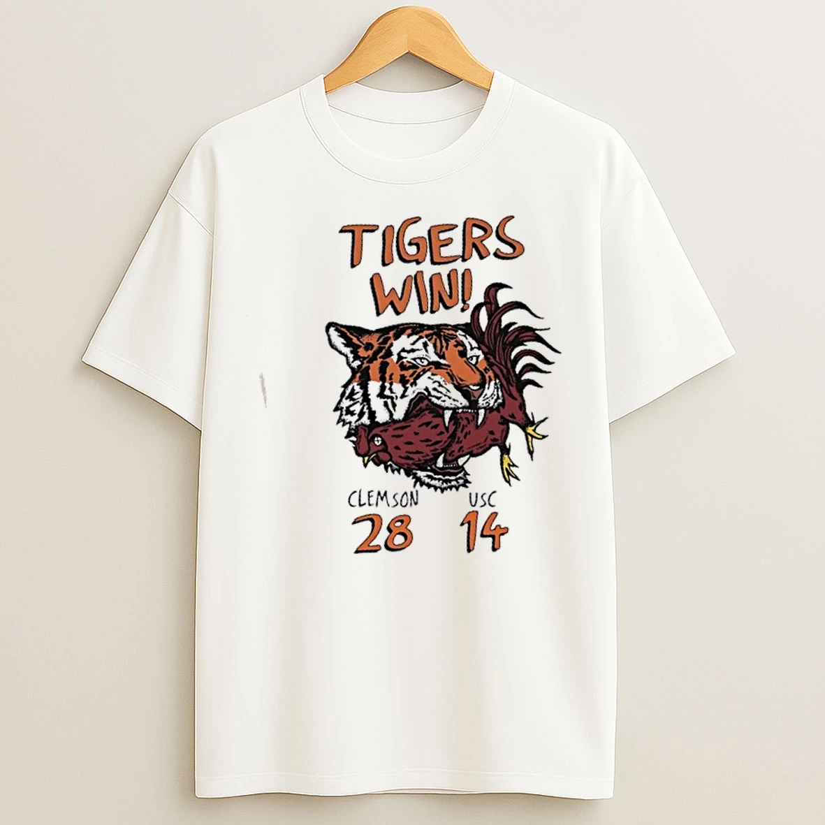 Classic Tigers Win Clemson Beat Usc 28 14 2025 Football Mascot T Shirts