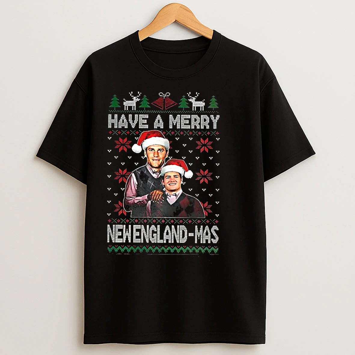 Classic Tom Brady And Drake Maye Step Brother Have A Merry New England Mas Ugly Christmas T Shirts