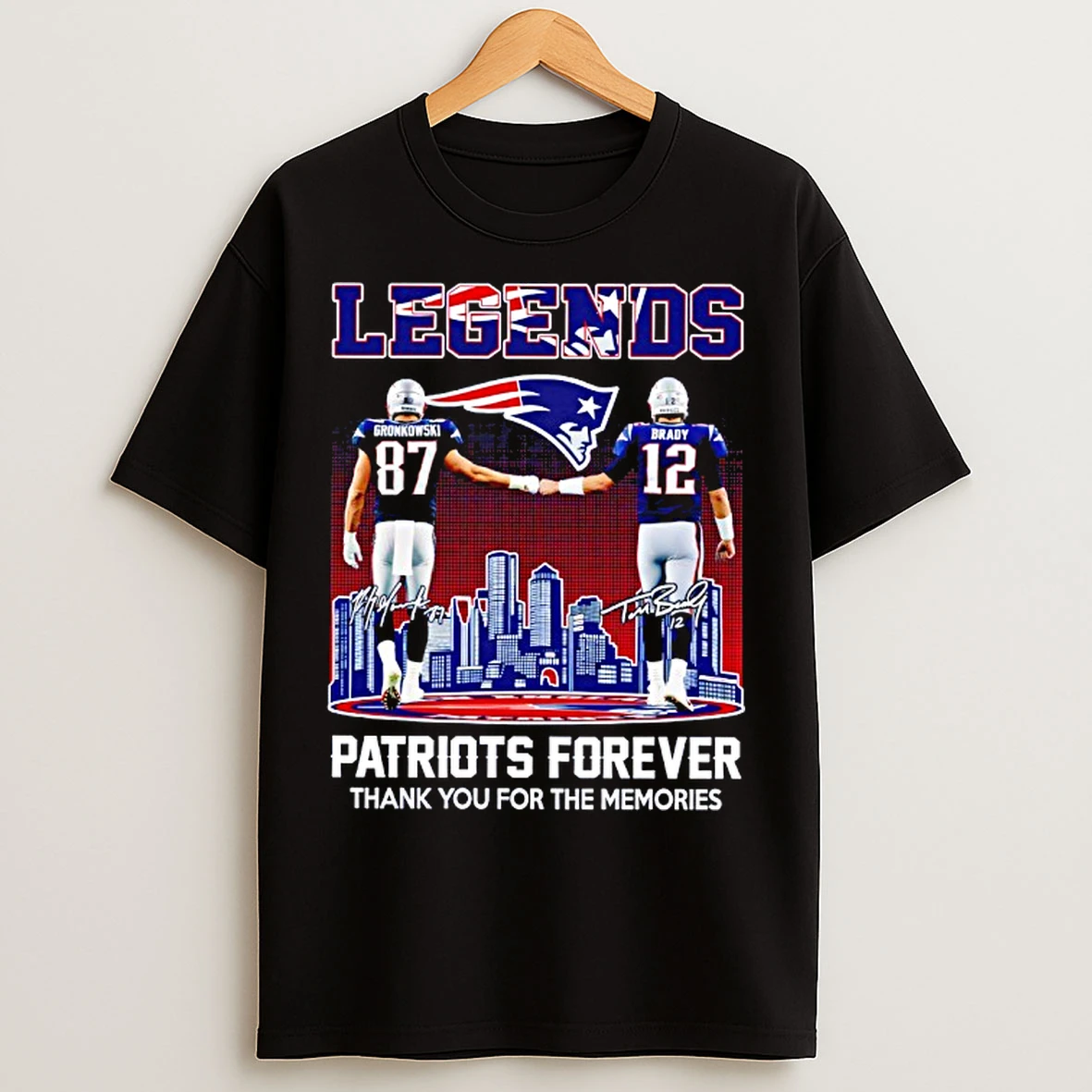 Classic Tom Brady X Rob Gronkowski Legends New England Patriots Thank You For The Memories Signatures T Shirts