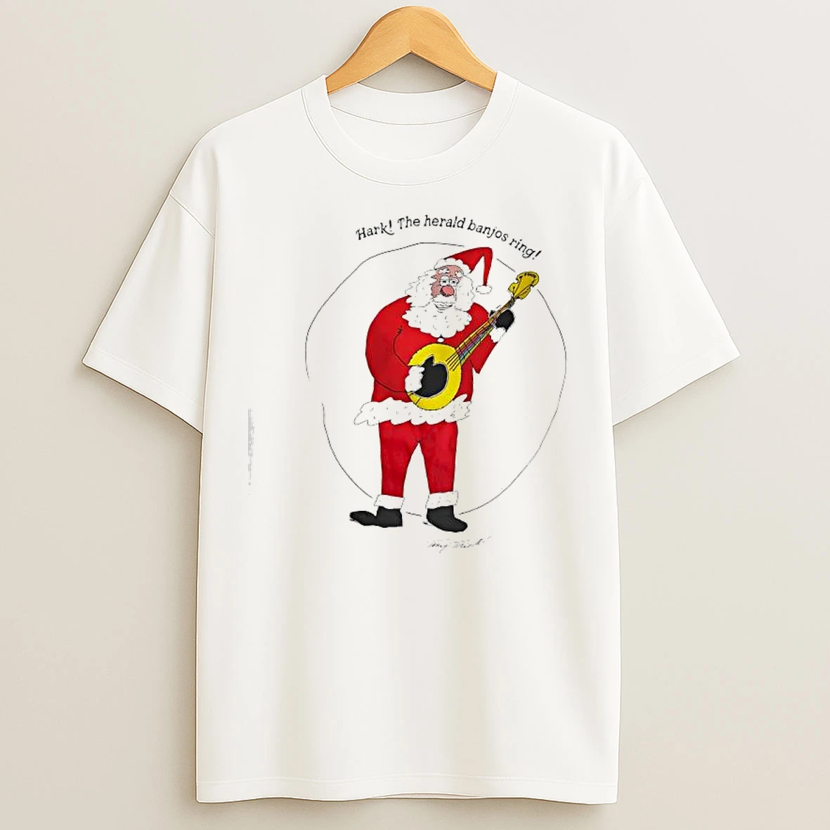 Classic Tony Trischka Hark The Herald Banjos Ring Santa T Shirts