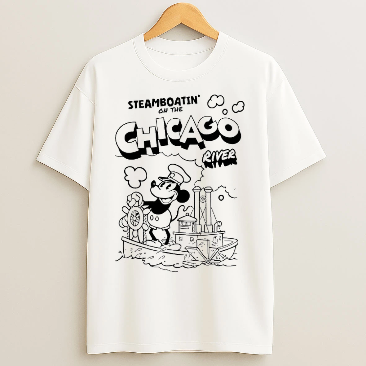 Classic Top Mickey Mouse Steamboatin On The Chicago River T Shirts