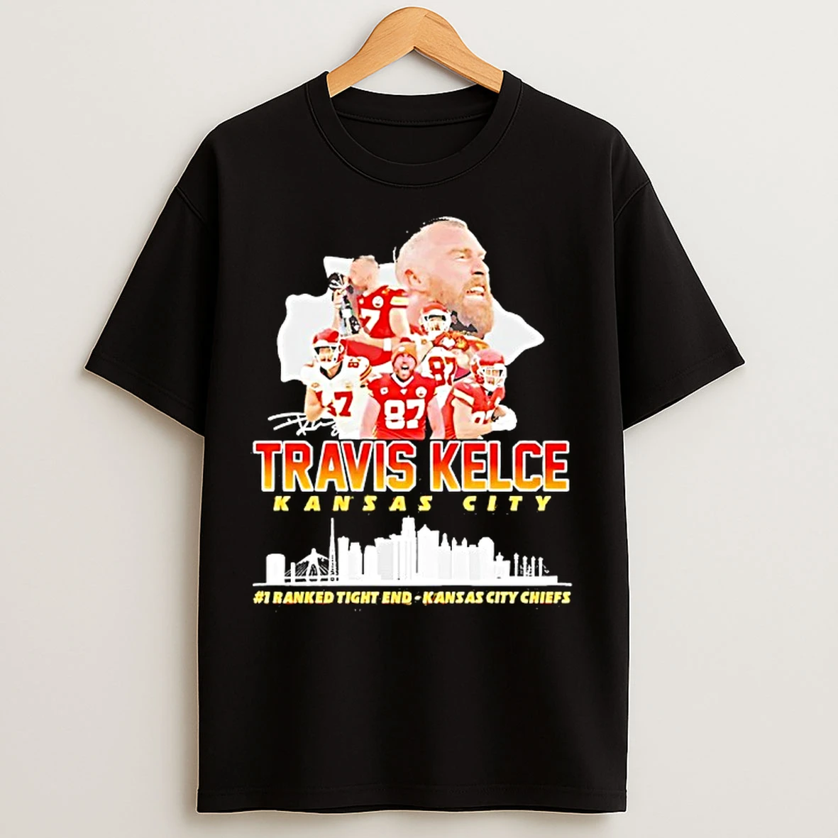 Classic Travis Kelce Kansas City Chiefs City Skyline Signature T Shirts