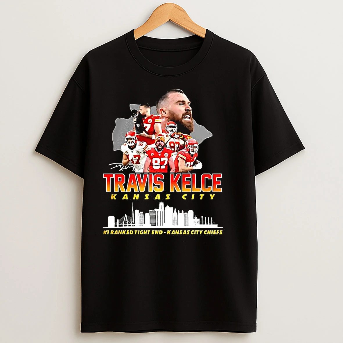 Classic Travis Kelce Kansas City Chiefs Football Number 1 Ranked Tight End Signature T Shirts
