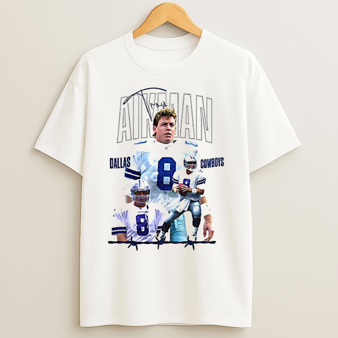 Classic Troy Aikman Dallas Cowboys Football Legend Graphic Signature T Shirts