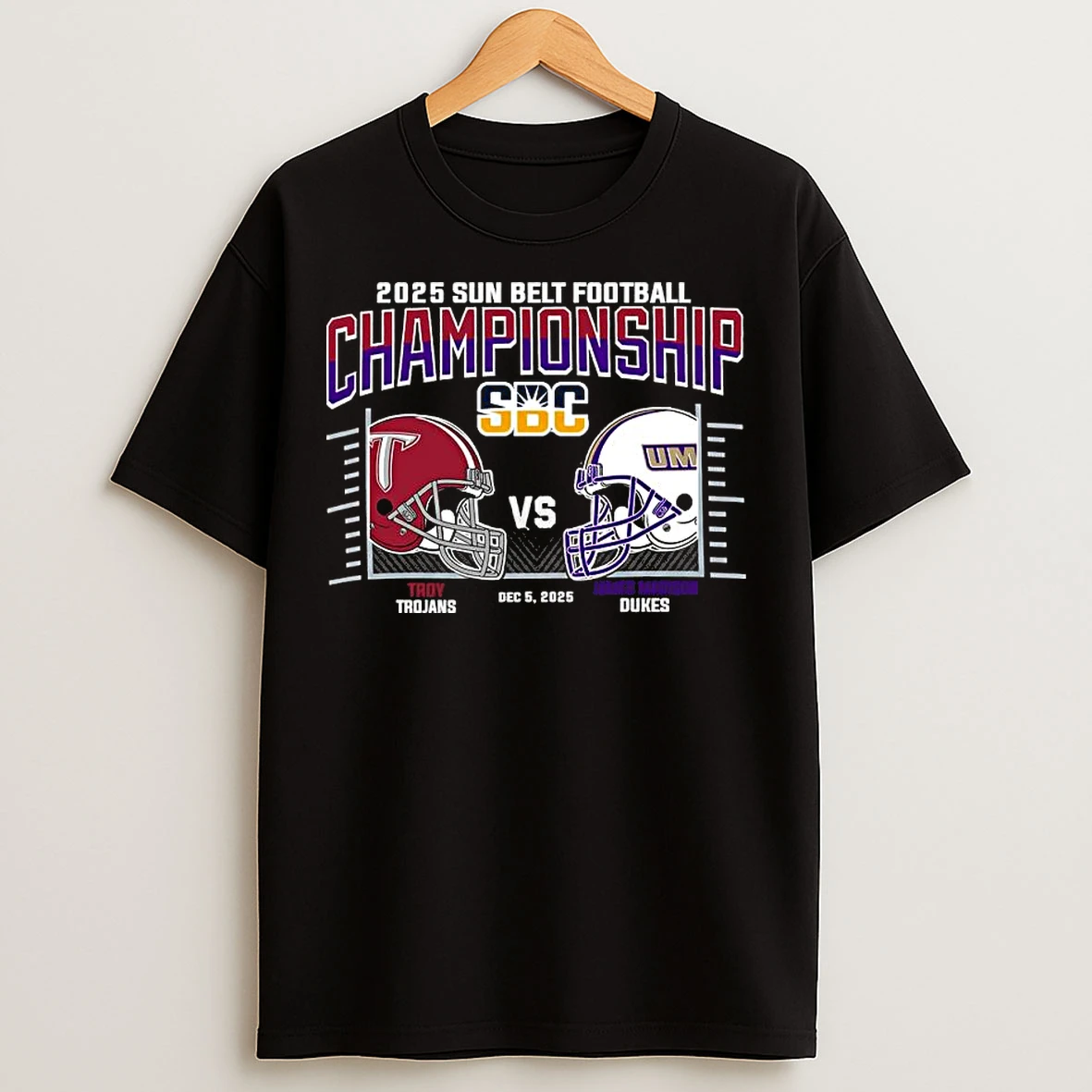 Classic Troy Trojans Vs James Madison Dukes 2025 Sun Belt Football Conference Championship T Shirts