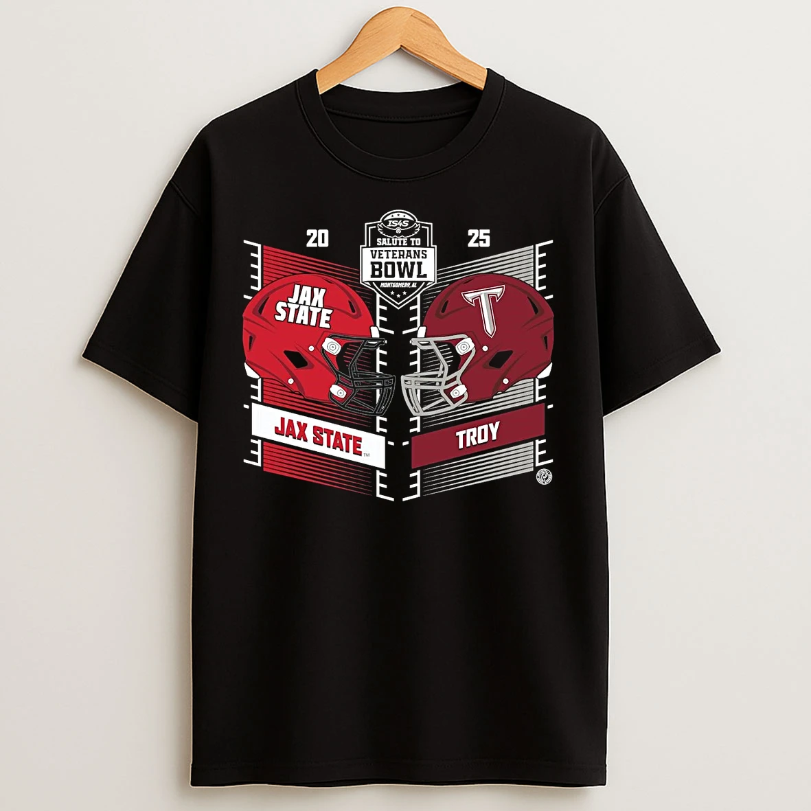 Classic Troy Trojans Vs Jacksonville State Gamecocks 2025 Salute To Veterans Bowl Head To Head T Shirts
