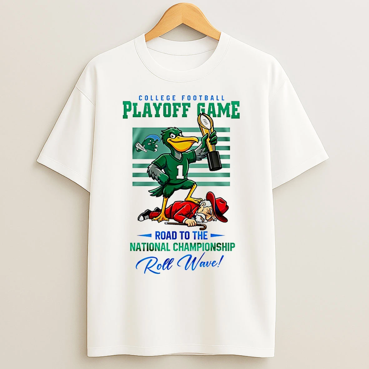 Classic Tulane Green Wave 2025 26 Cfp Road To The National Championship Roll Wave Mascot T Shirts