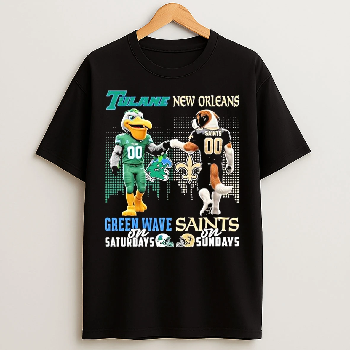 Classic Tulane Green Wave And New Orleans Saints Mascot On Saturdays And On Sundays T Shirts