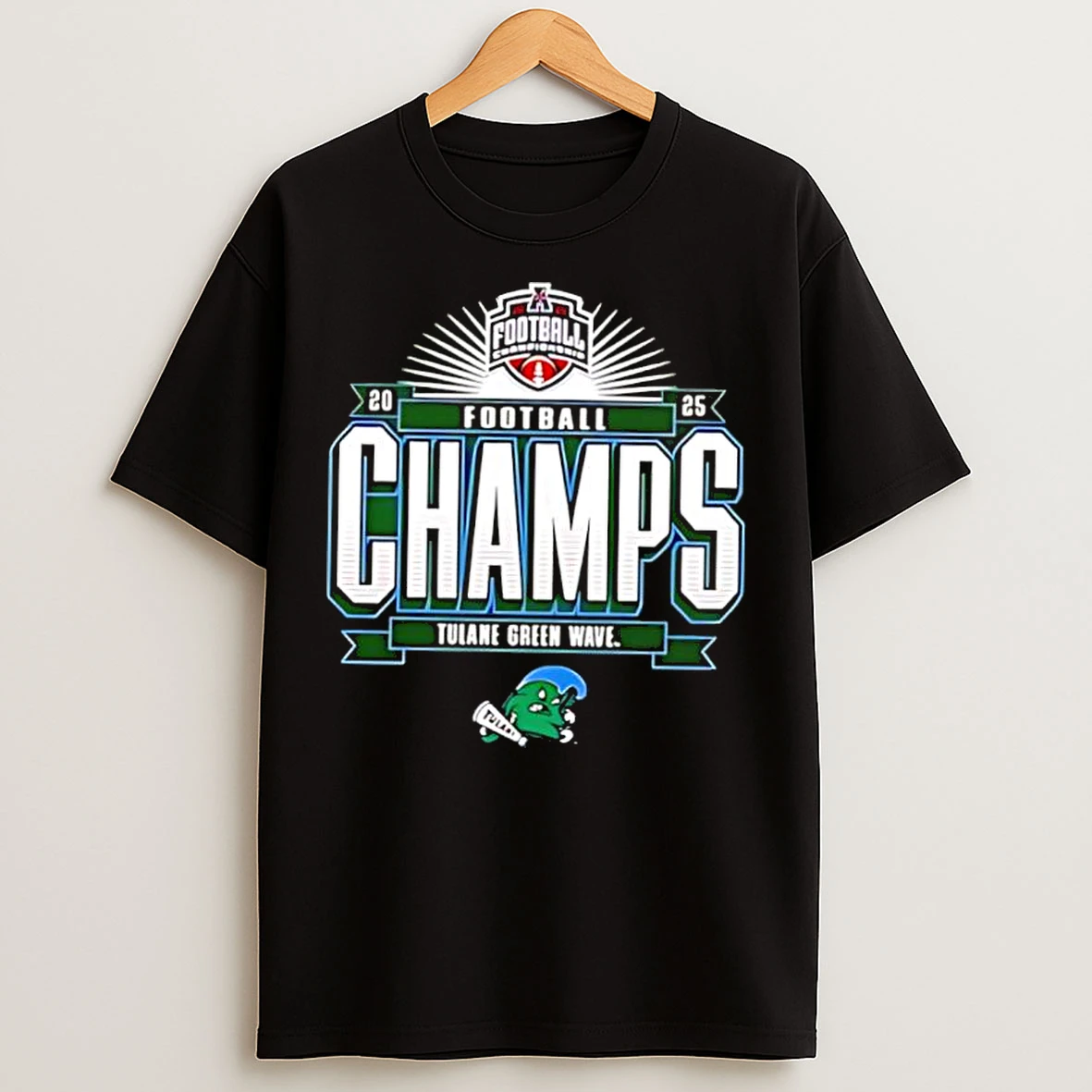 Classic Tulane Green Wave Green 2025 American Athletic Conference Football Champions T Shirts