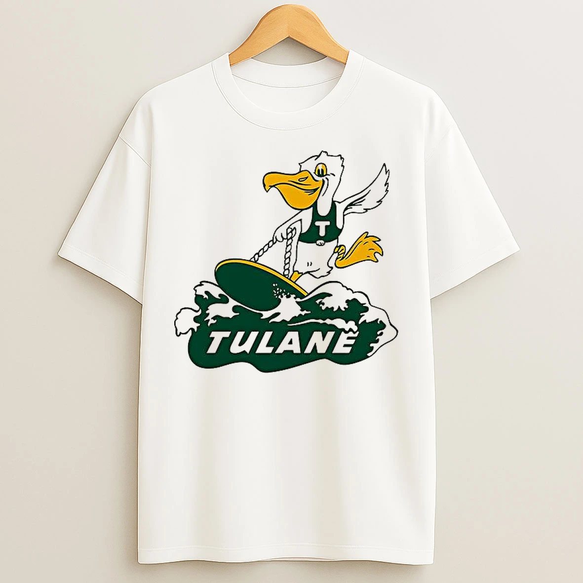 Classic Tulane Green Wave Surfing Mascot T Shirts