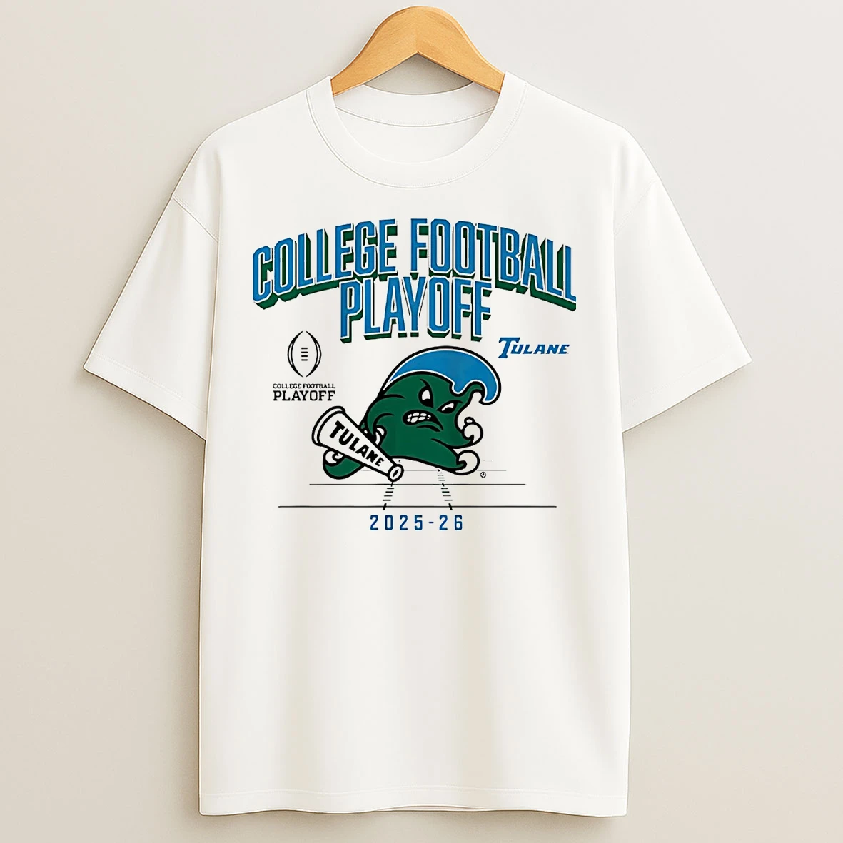 Classic Tulane Green Wave Mascot 2025 26 College Football Playoff T Shirts