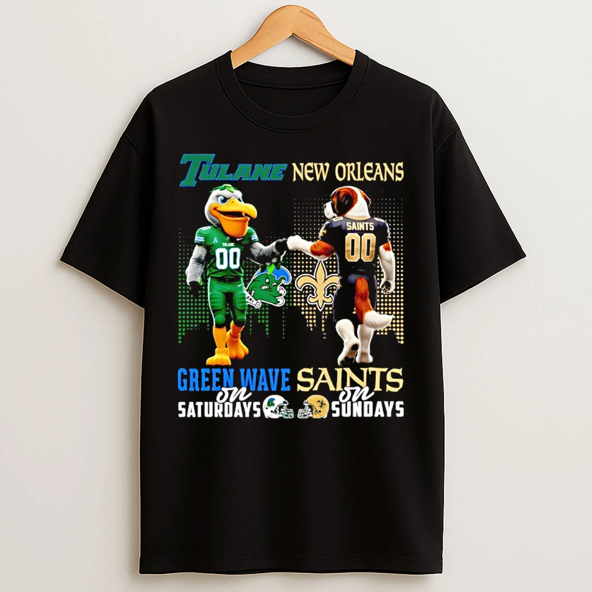 Classic Tulane Green Wave On Saturdays X New Orleans Saints On Sundays Mascot T Shirts