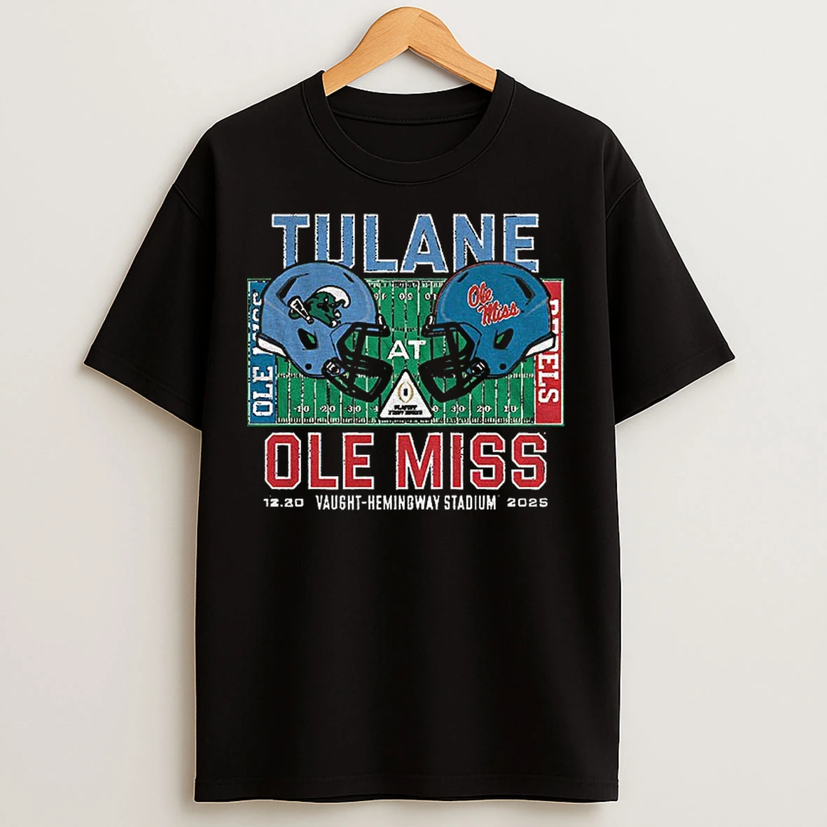 Classic Tulane Green Wave Vs Ole Miss Rebels 2025 College Football Playoff Vaught Hemingway Stadium T Shirts