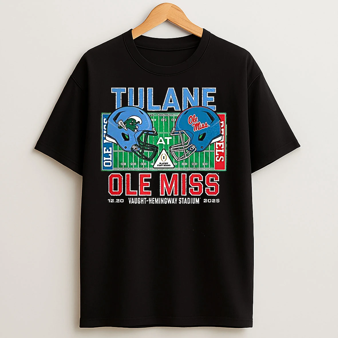 Classic Tulane Green Wave Vs Ole Miss Rebels Ncaa Cfp 2025 Vaught Hemingway Stadium Helmet T Shirts