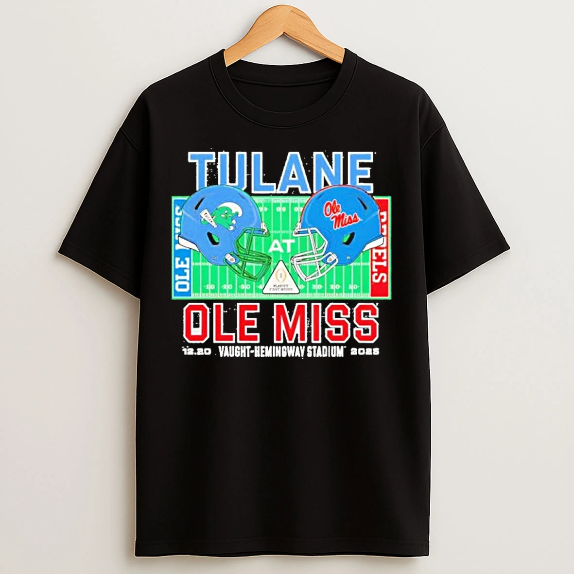 Classic Tulane Vs Ole Miss 2025 Cfp First Round Matchup Vaught Hemingway Stadium T Shirts