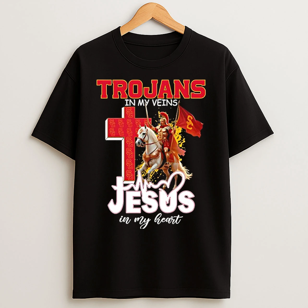 Classic Usc Trojans In My Veins Jesus In My Heart Flag T Shirts