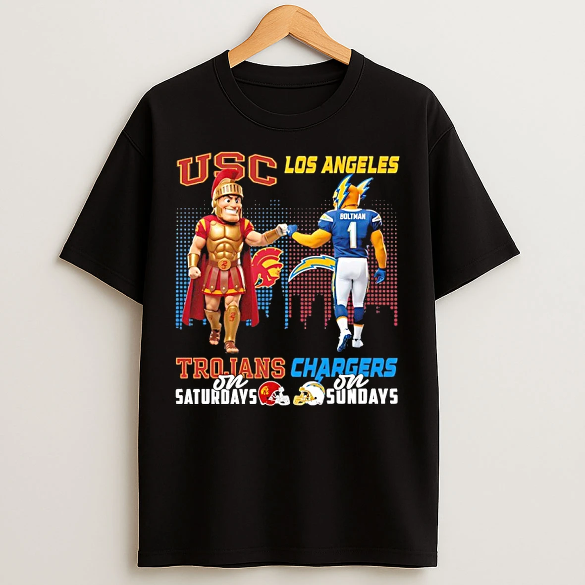 Classic Usc Trojans On Saturdays Vs Los Angeles Chargers On Sundays Mascot Skyline T Shirts