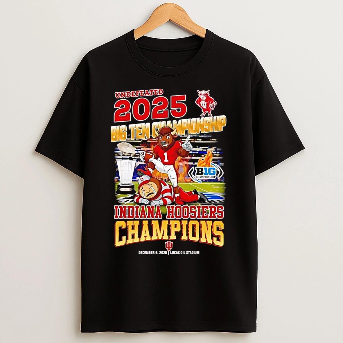 Classic Undefeated 2025 Big Ten Champions Indiana Hoosiers Mascot T Shirts