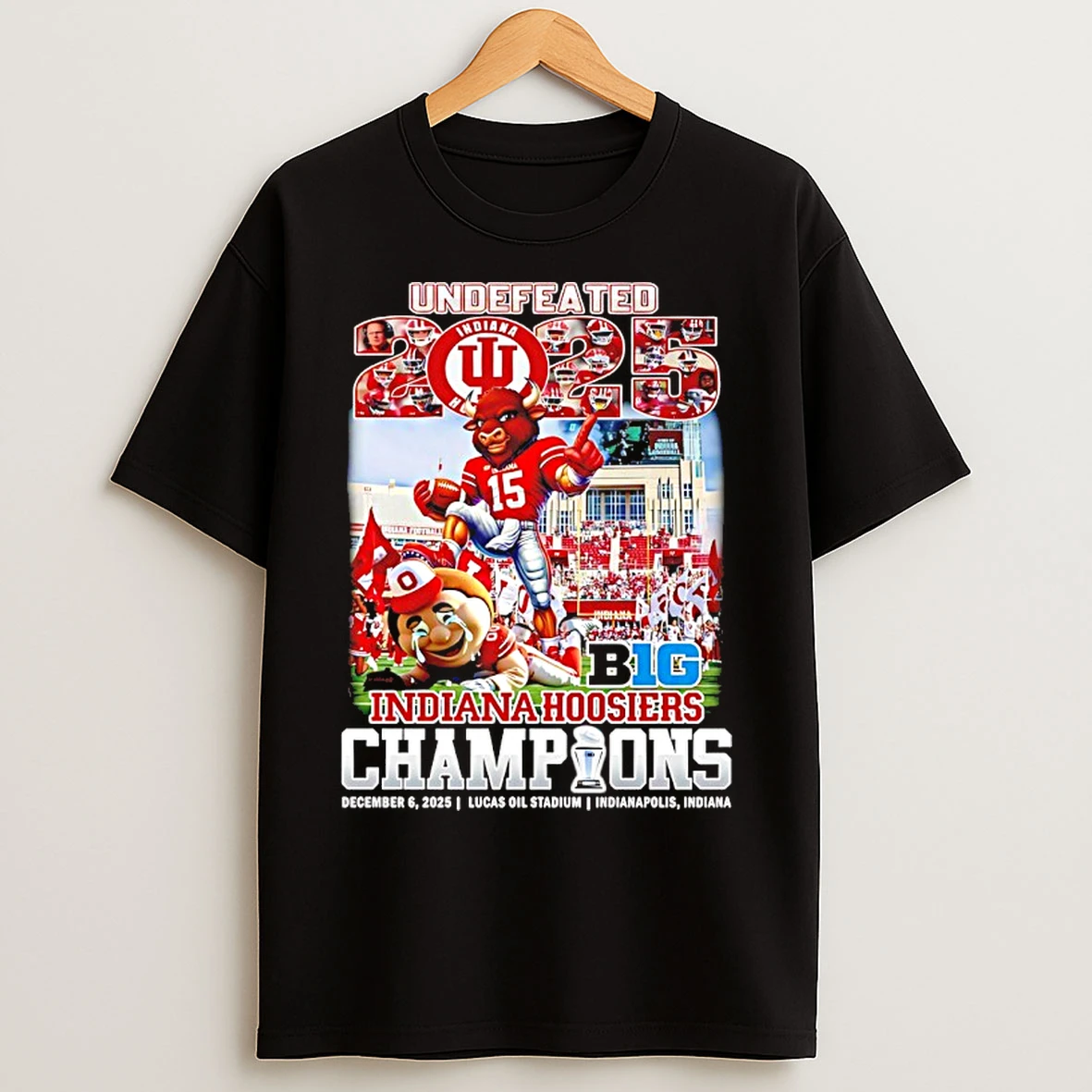 Classic Undefeated 2025 Indiana Hoosiers Big 10 Champions Mascot T Shirts