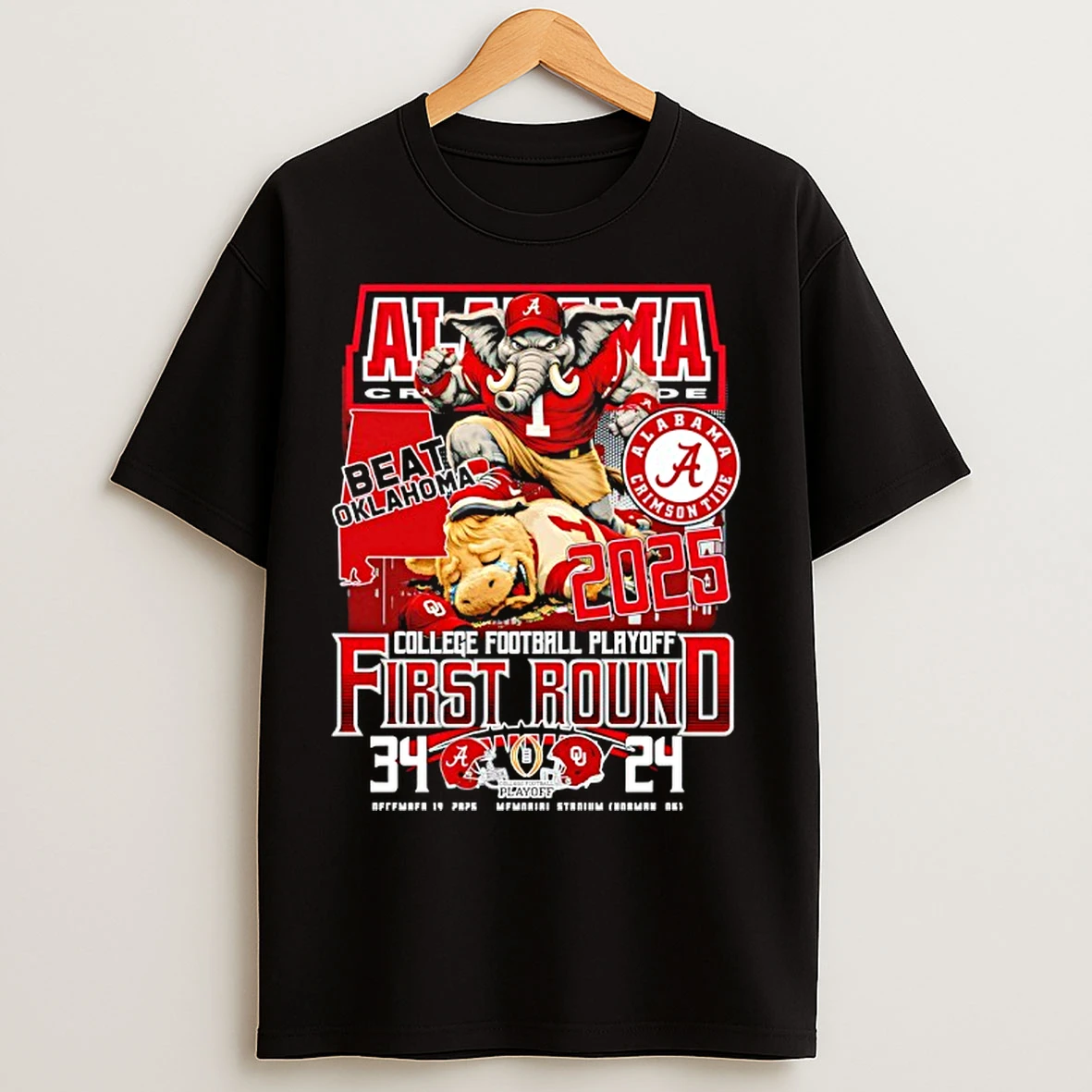 Classic University Of Alabama Crimson Tide Football College Football Playoff First Round Mascot T Shirts