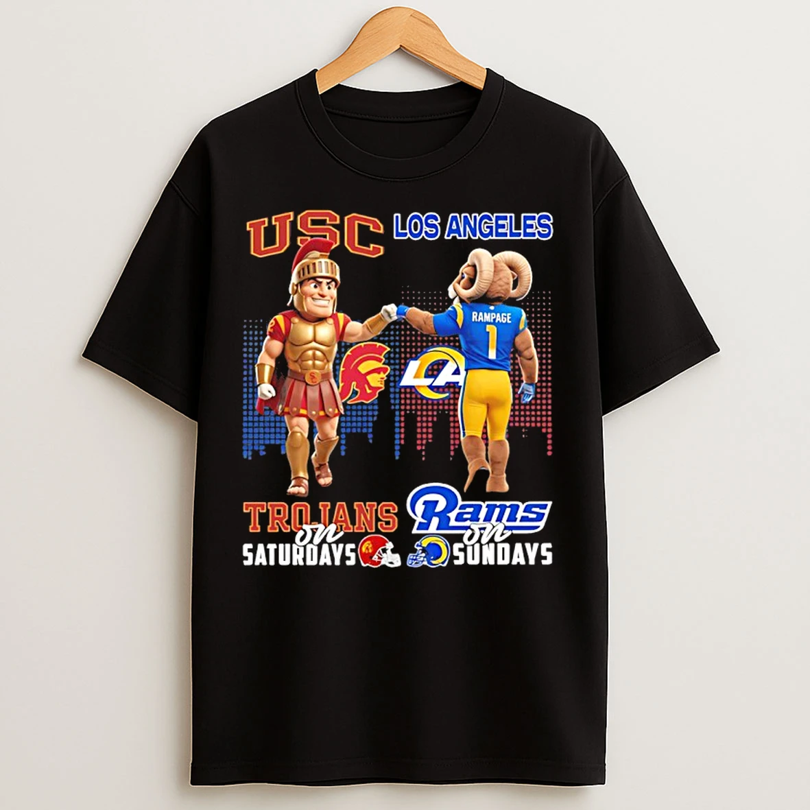Classic Usc Trojans On Saturdays Vs Los Angeles Rams On Sundays Mascot Skyline T Shirts