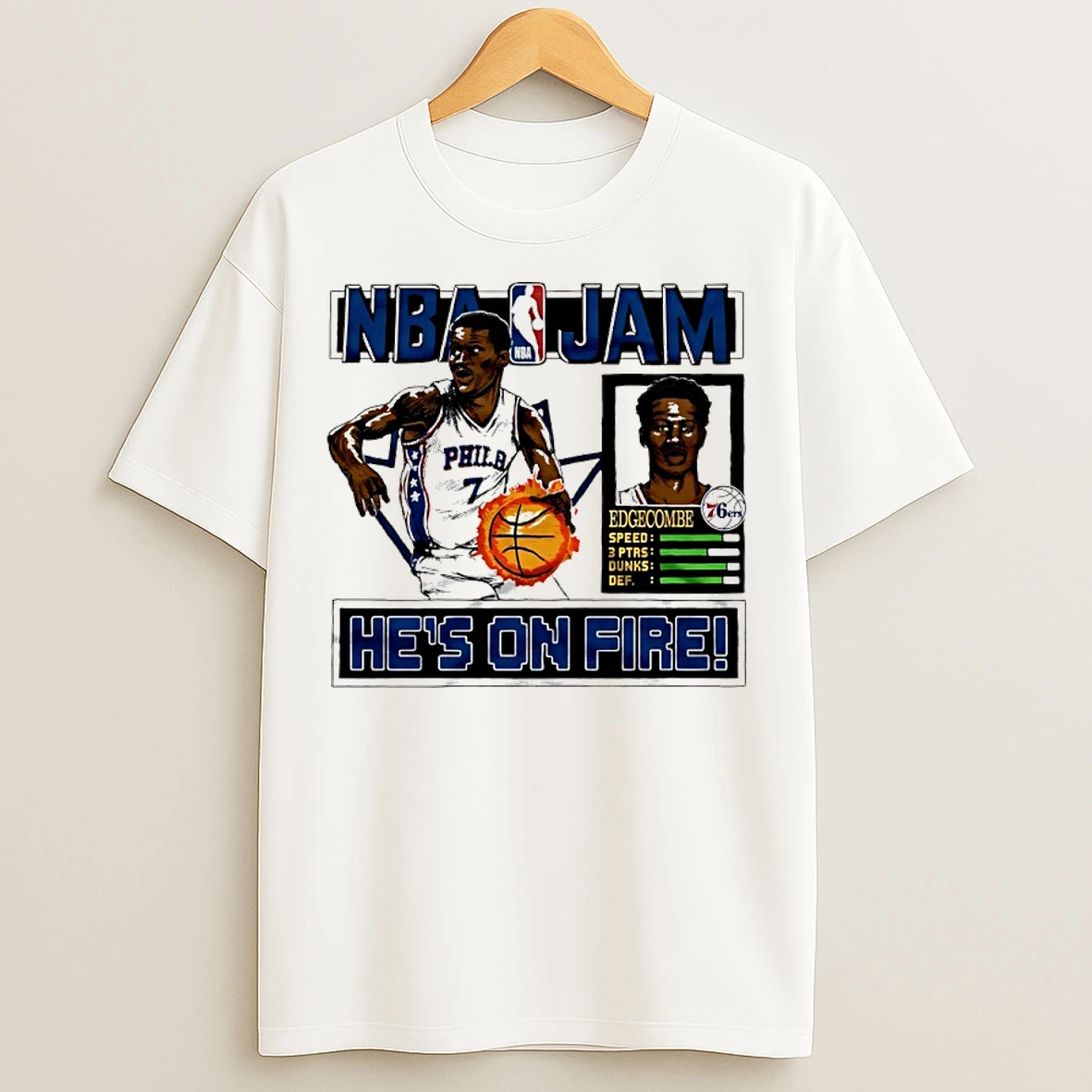 Classic V J Edgecombe Hes On Fire Philadelphia 76ers Nba Jam T Shirts