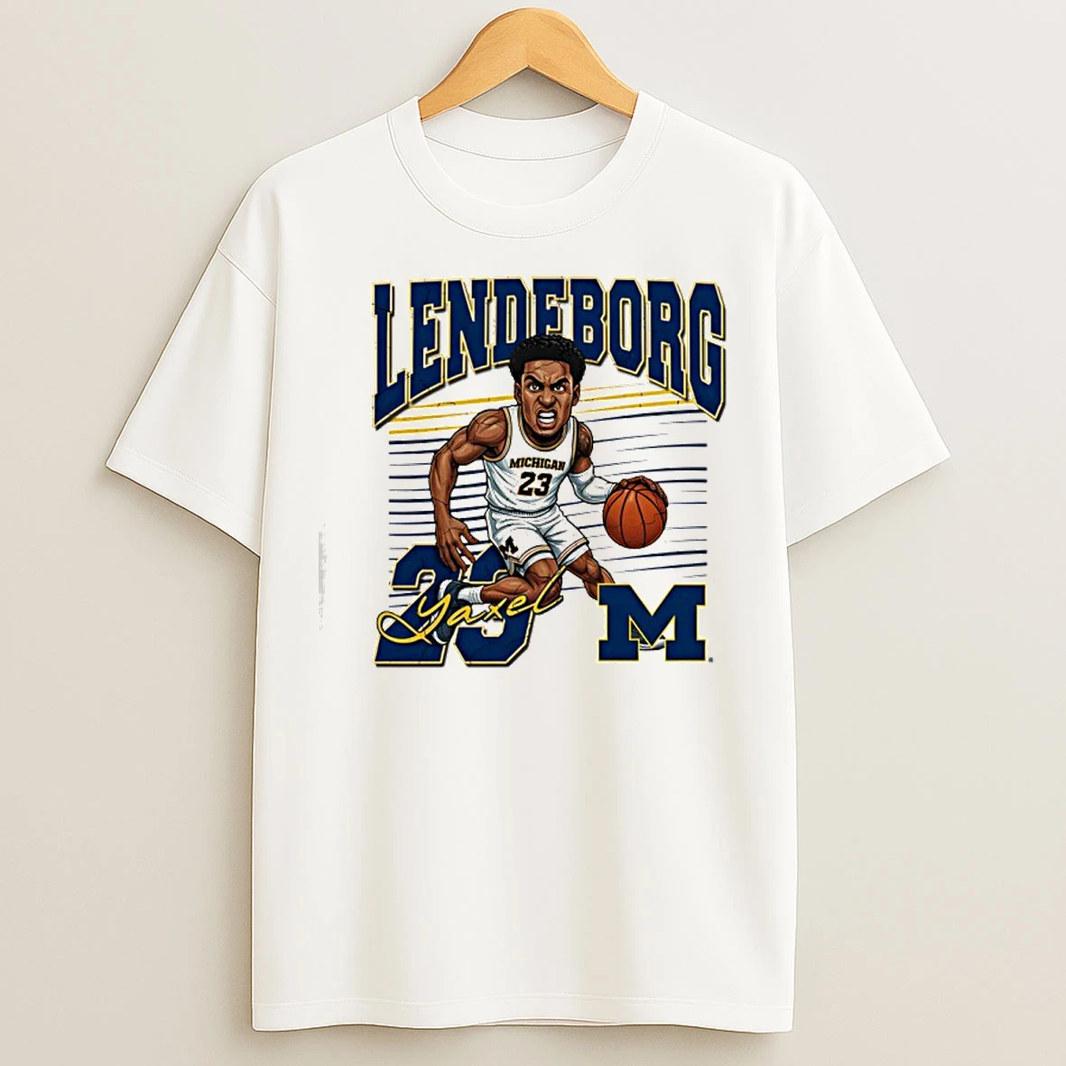 Classic Valiant University Of Michigan Basketball Yaxel Lendeborg Caricature T Shirts
