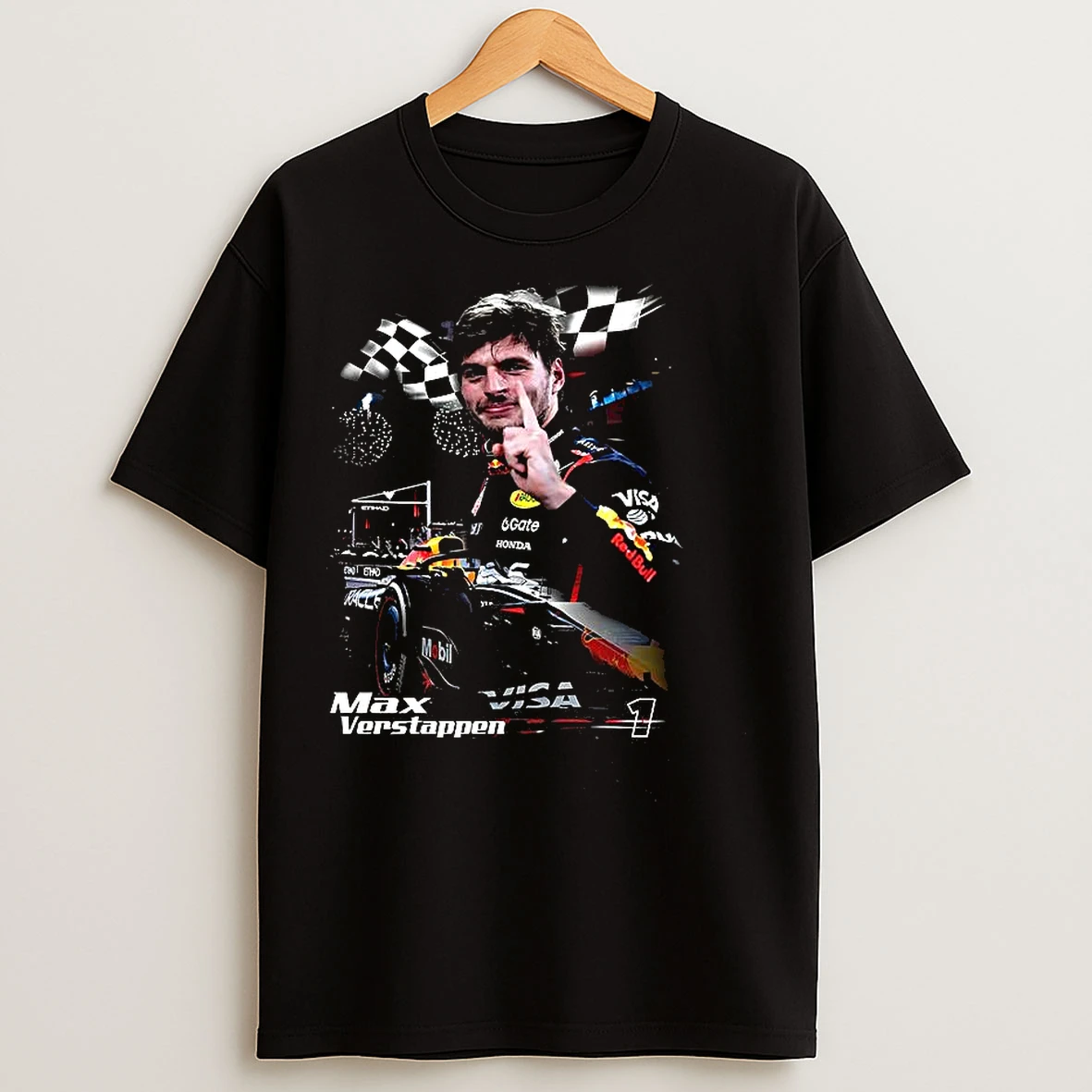 Classic Verstappen Red Bull Racing Team 2025 Number 1 Checkered Flag T Shirts