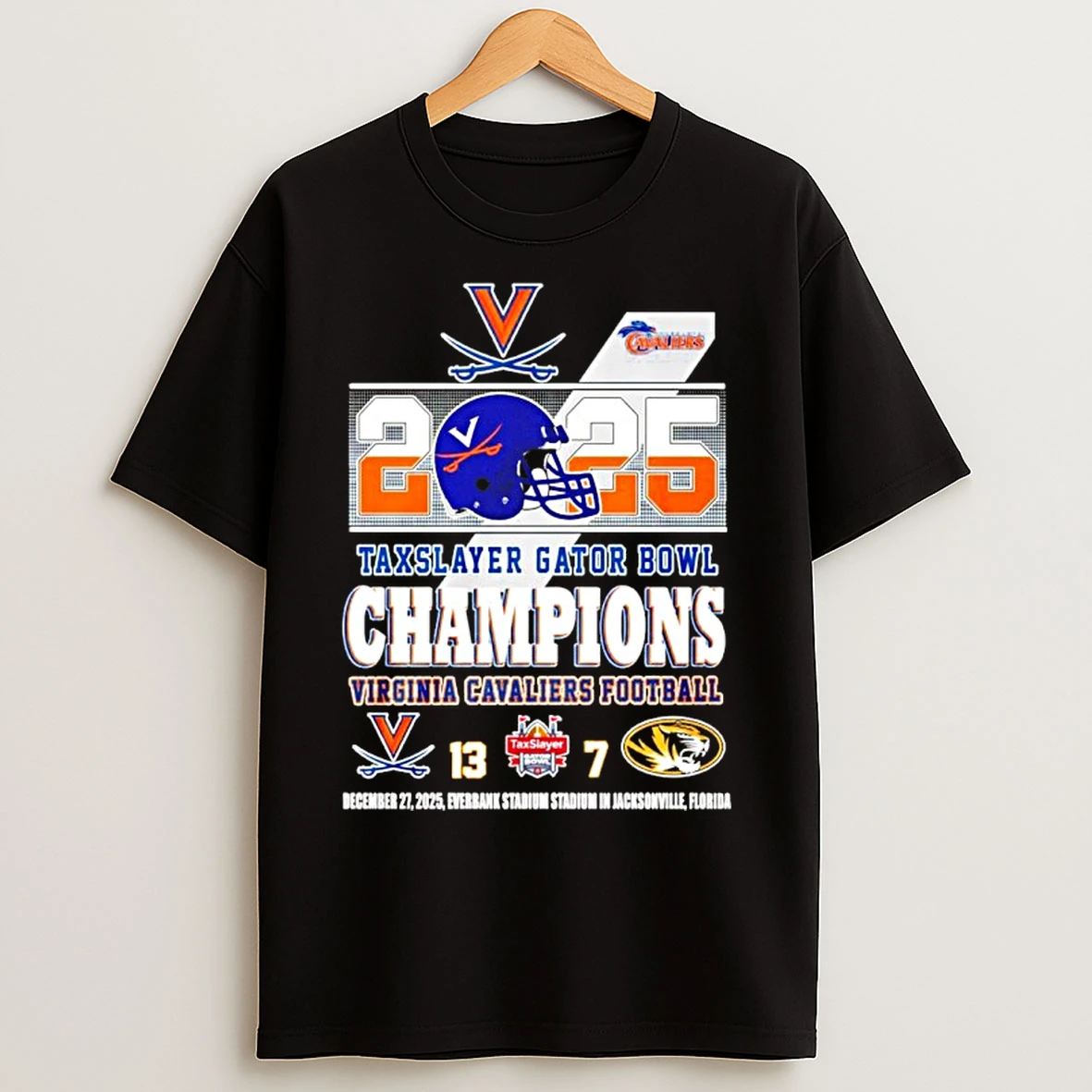 Classic Virginia Cavaliers 2025 Taxslayer Gator Bowl Champions Score Helmet T Shirts
