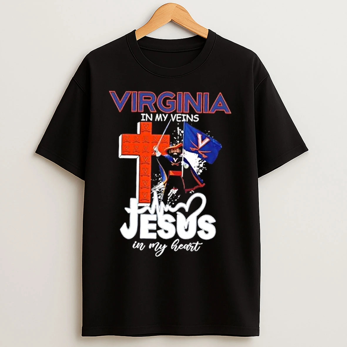 Classic Virginia Cavaliers Mascot Hold Flag In My Veins Jesus In My Heart T Shirts