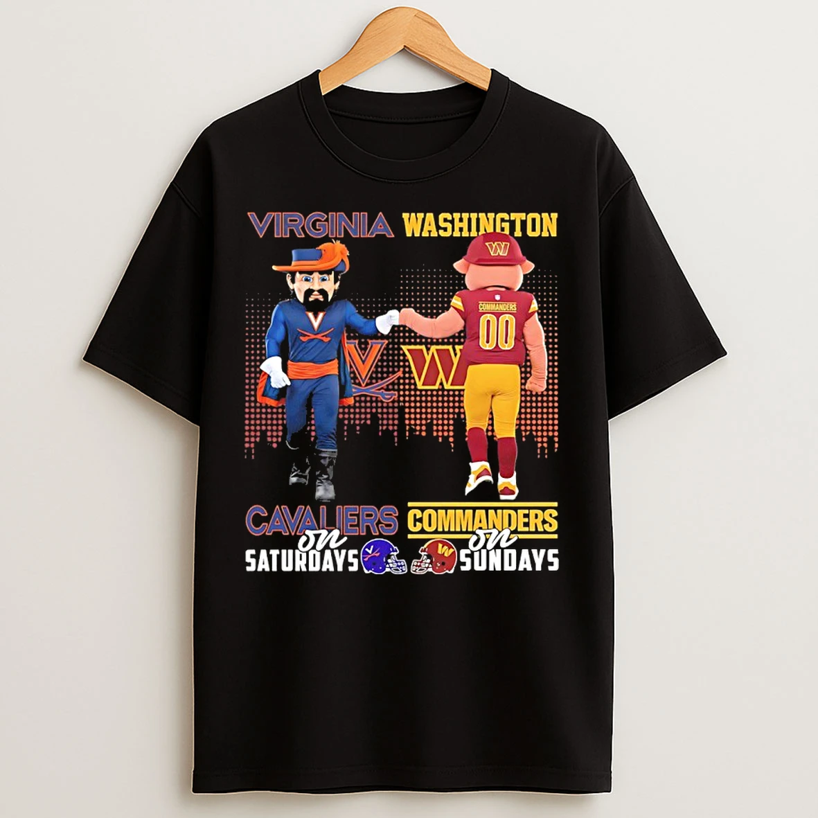 Classic Virginia Cavaliers On Saturday And Washington Commanders On Sundays Skyline Mascot T Shirts