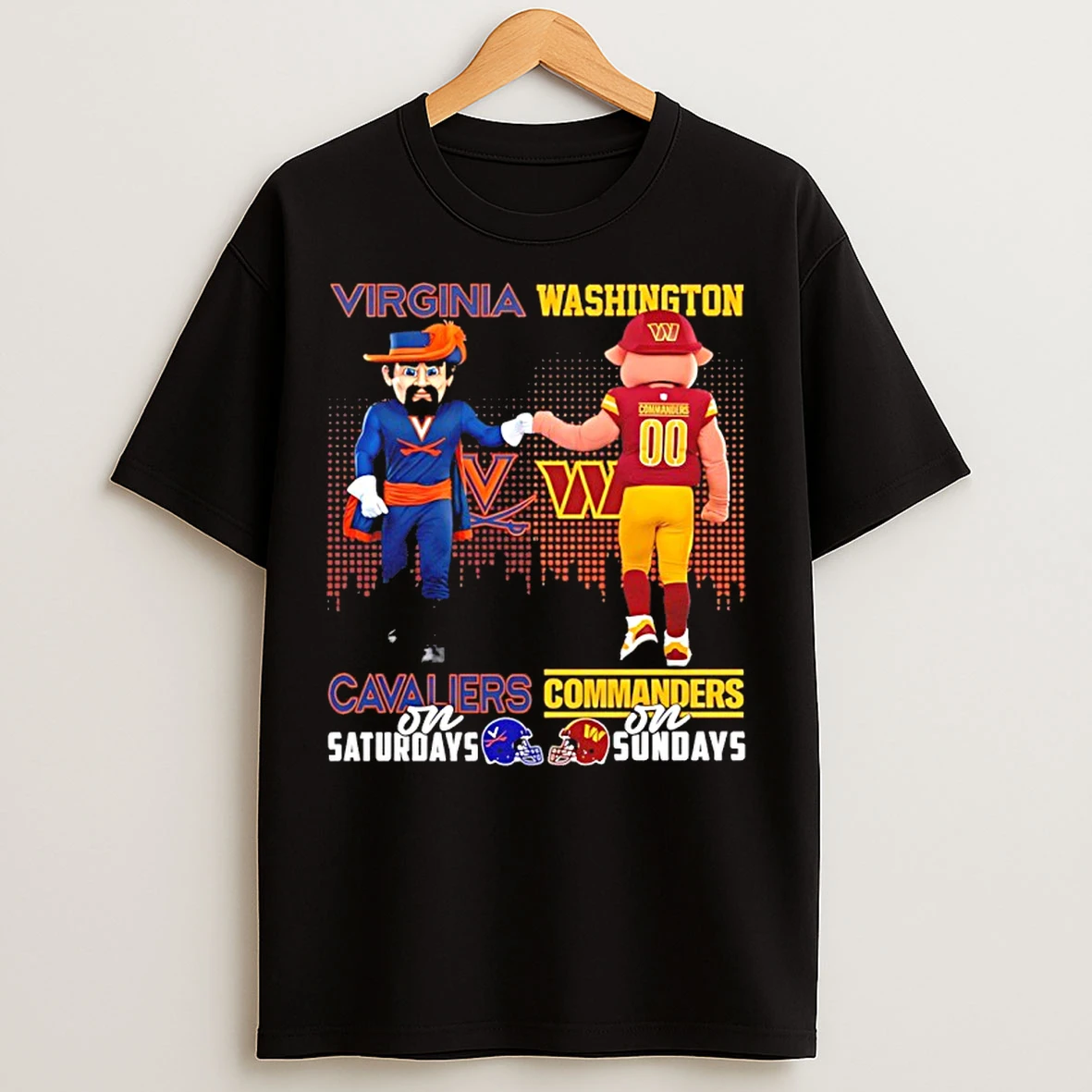 Classic Virginia Cavaliers On Saturdays Vs Washington Commanders On Sundays Mascot Skyline T Shirts