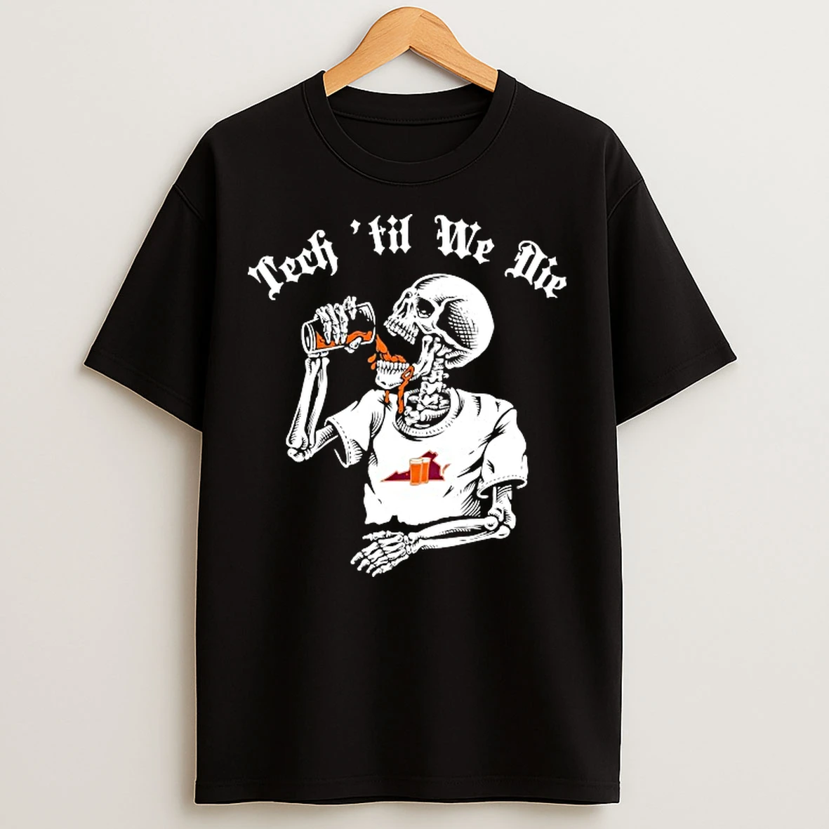 Classic Virginia Tech Hokies Tech Til We Die Skeleton T Shirts
