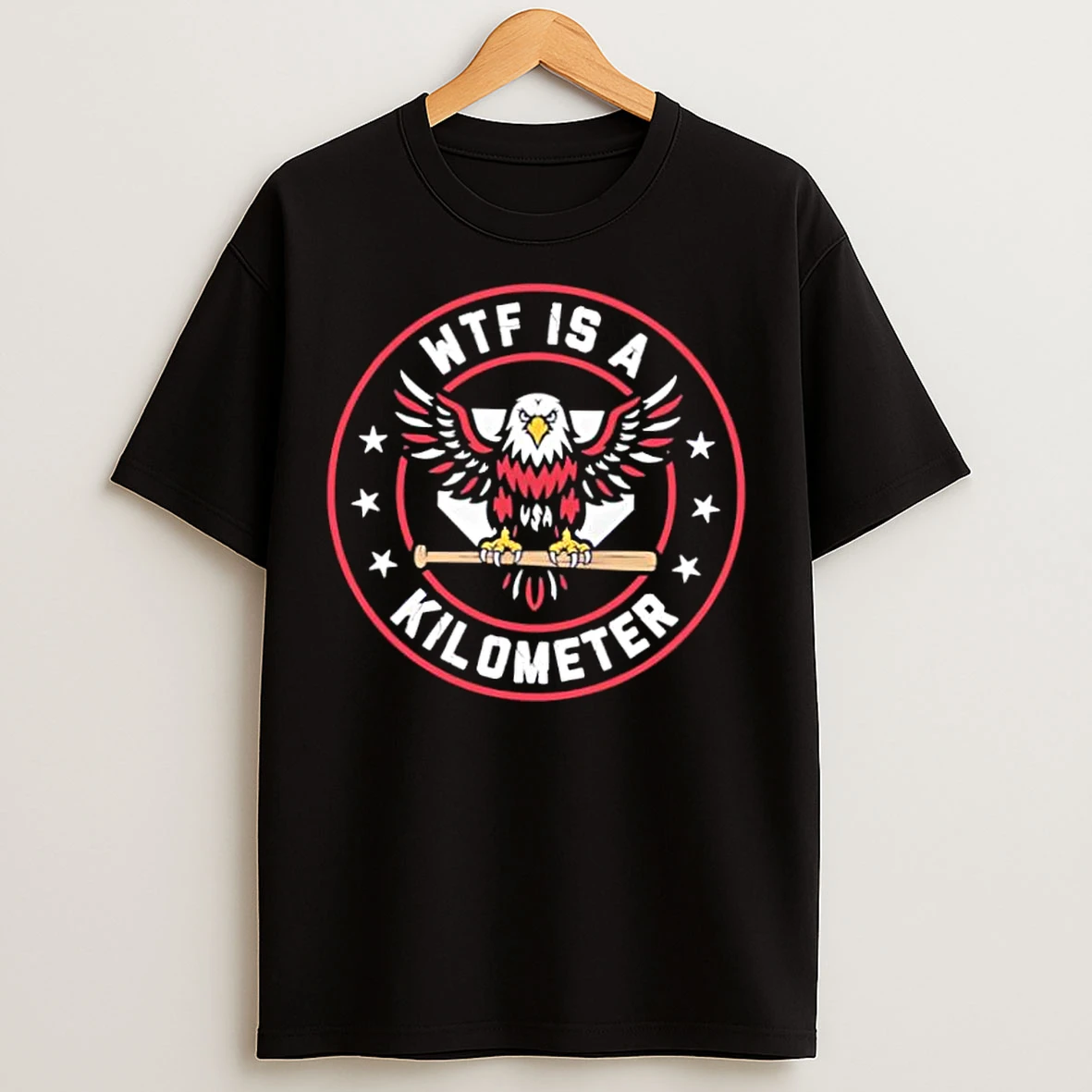 Classic Wtf Is A Kilometer Red Eagle Logo T Shirts