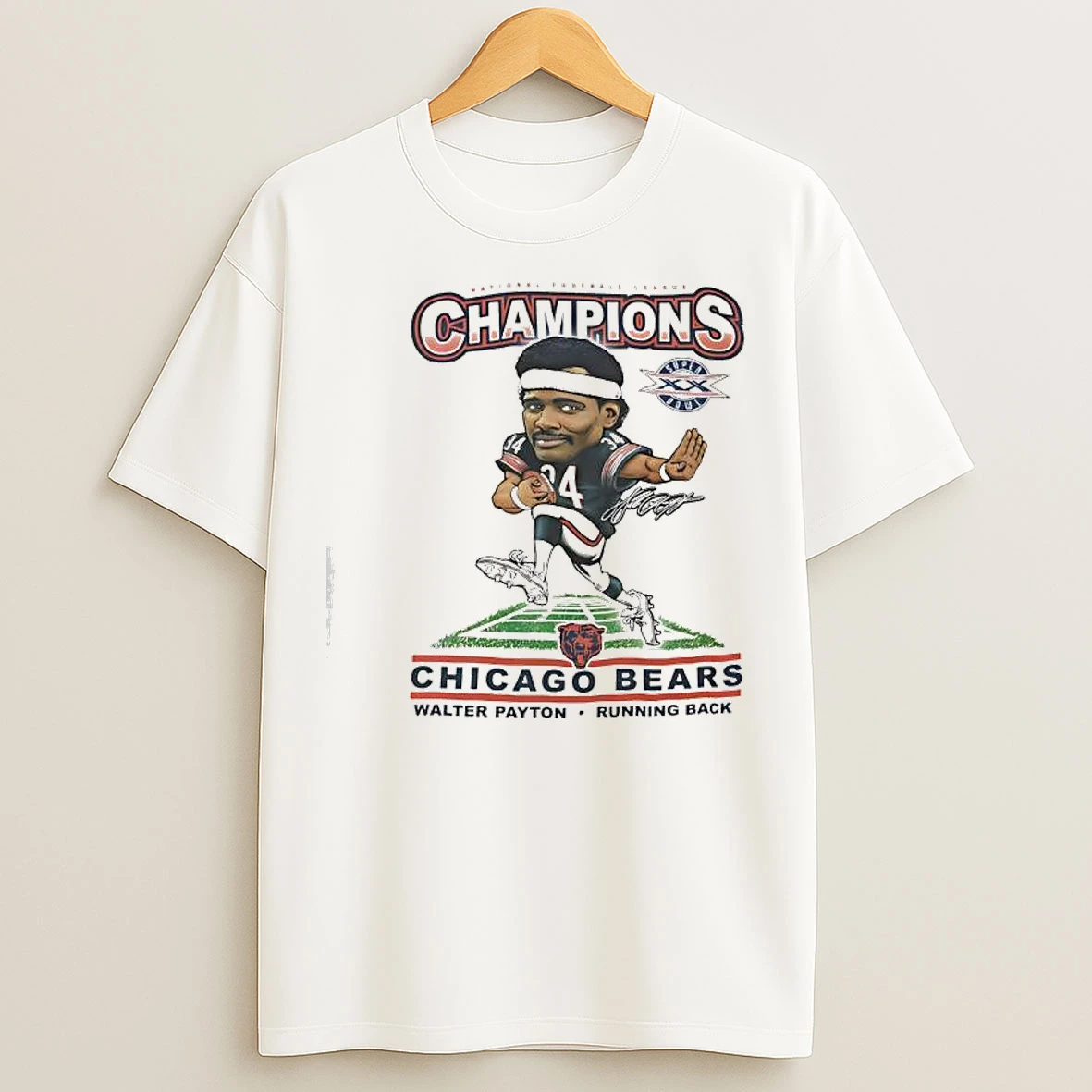 Classic Walter Payton Chicago Bears Super Bowl Xx Champions Caricature T Shirts