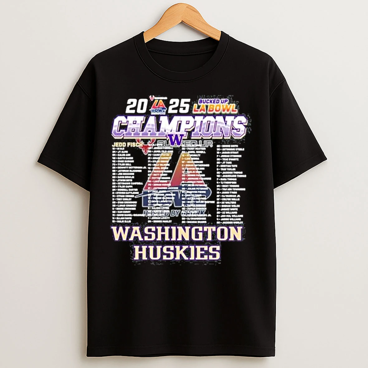Classic Washington Huskies 2025 Bucked Up La Bowl Champions Roster T Shirts