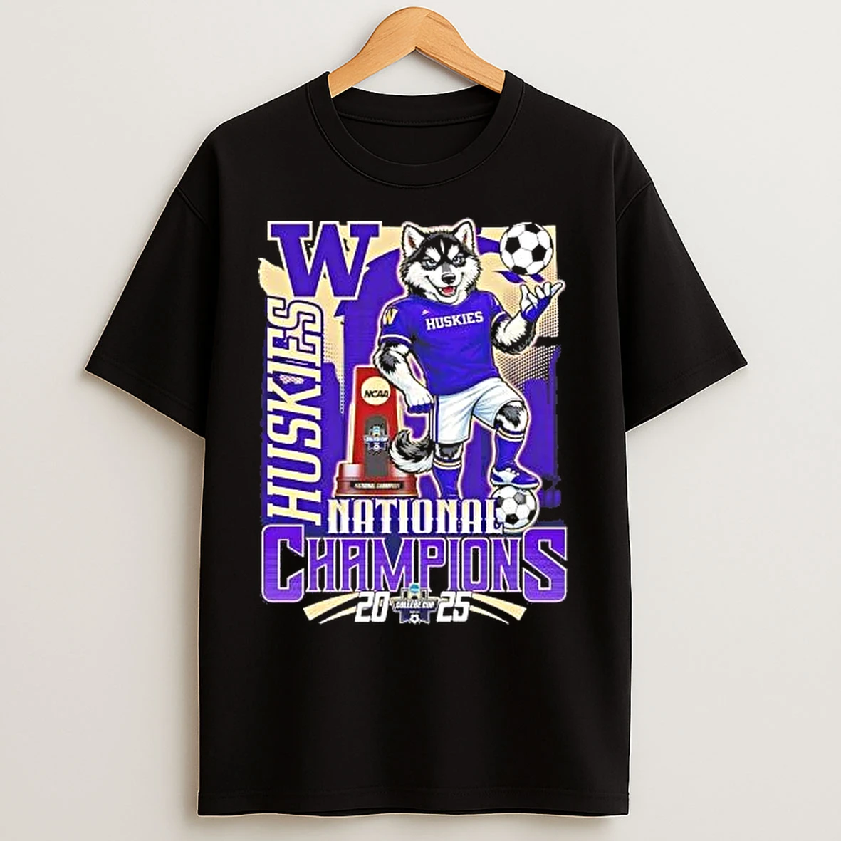 Classic Washington Huskies 2025 Ncaa Mens College Cup National Champions Mascot T Shirts
