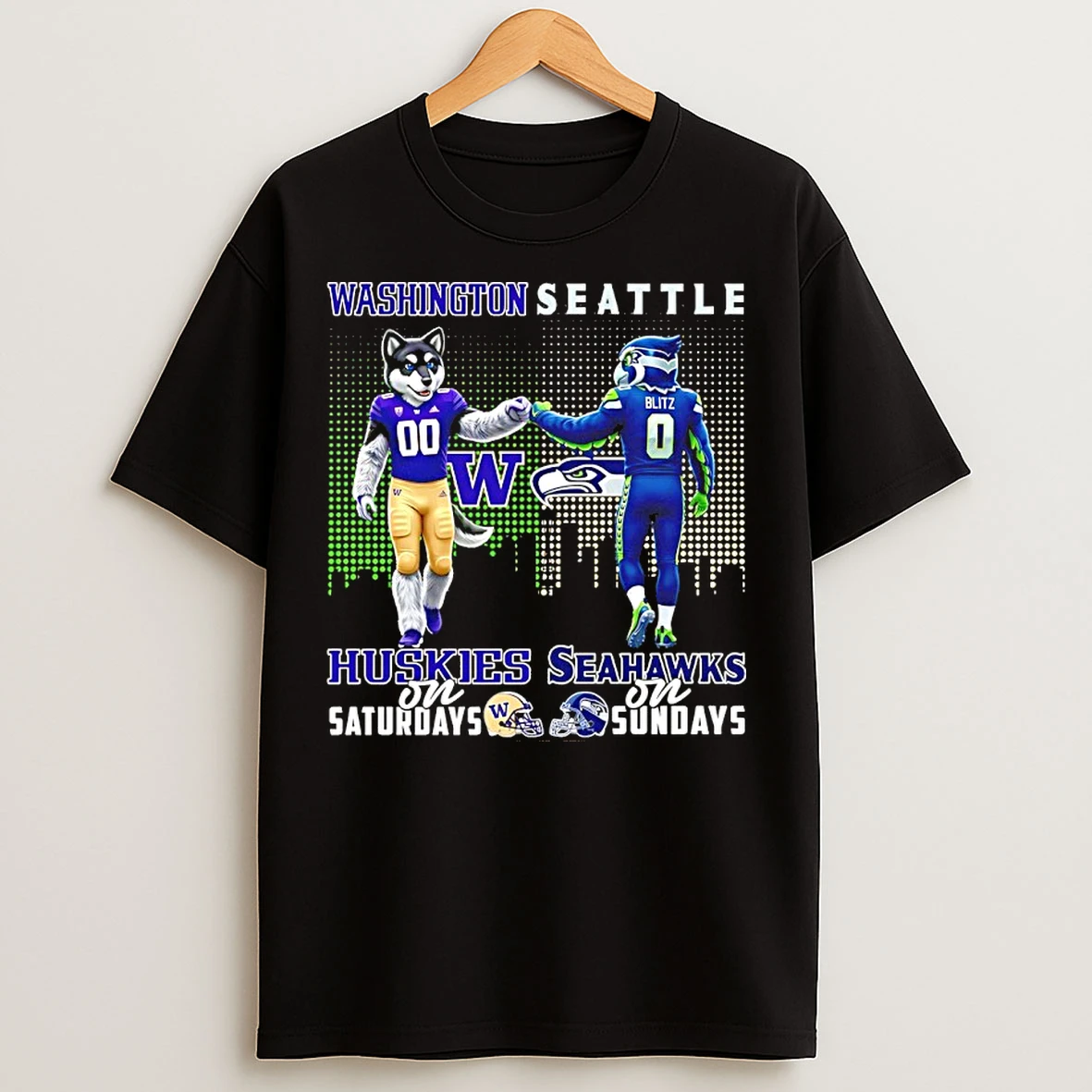 Classic Washington Huskies On Saturday And Seattle Seahawks On Sundays Mascot T Shirts