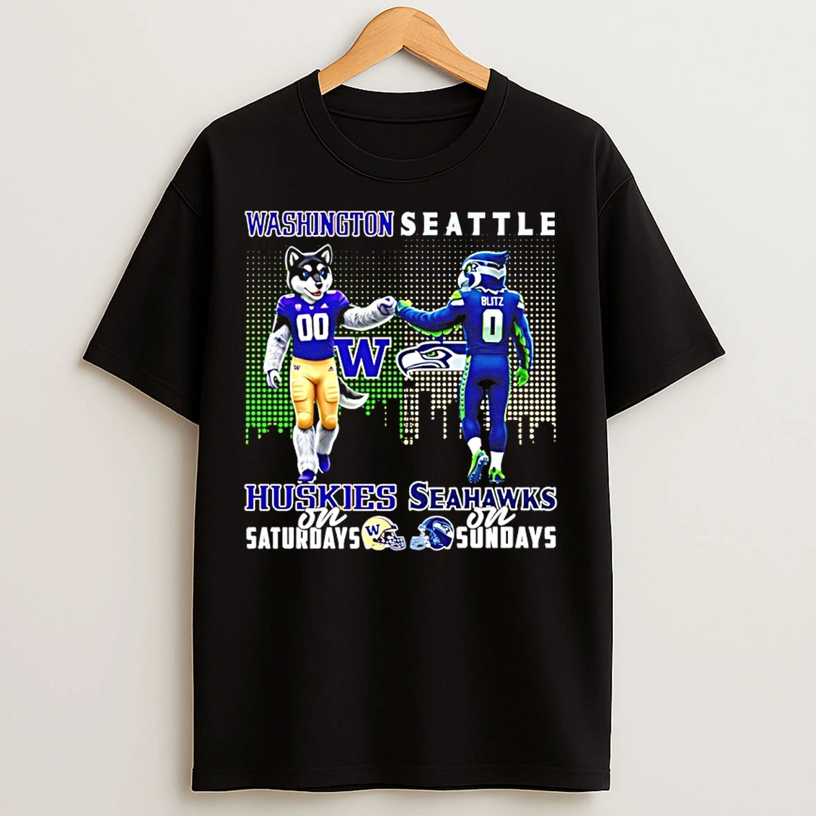 Classic Washington Huskies On Saturdays Vs Seattle Seahawks On Sundays Mascot Skyline T Shirts