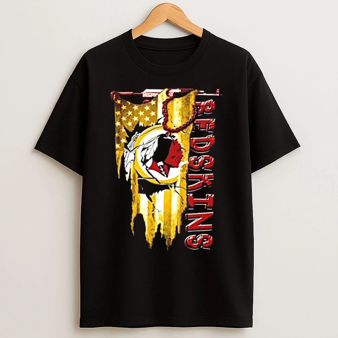 Classic Washington Redskins Football Battle Shattered Usa Flag Rip Design T Shirts
