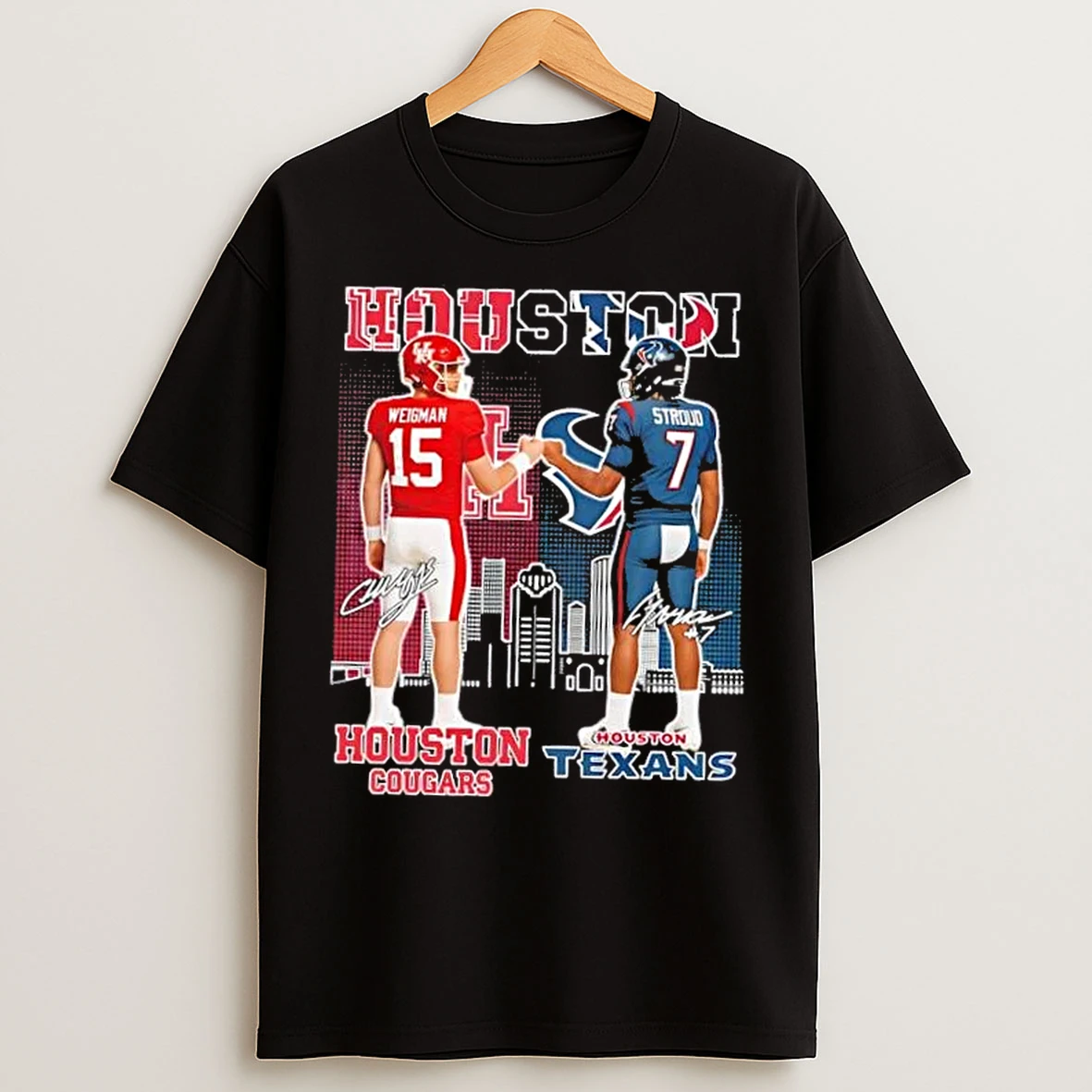 Classic Weigman And Stroud Houston Cougars X Texans Skyline T Shirts